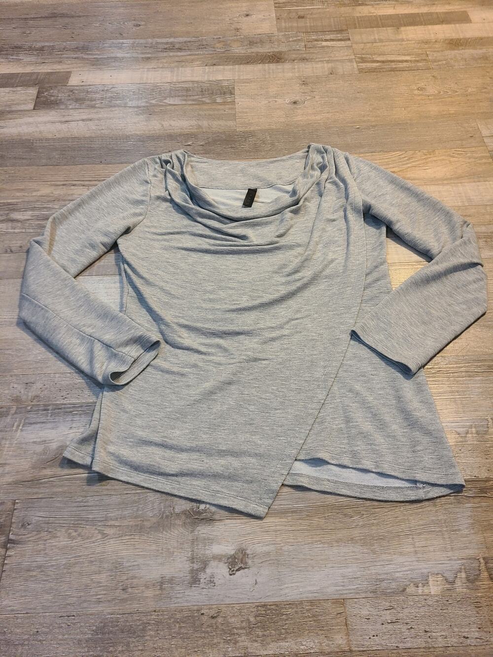 90 degree by reflex large women's light gray asymmetric cowl neck long sleeve